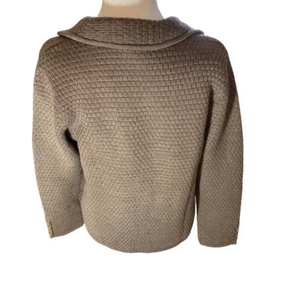 Talbots Pure Merino Cardigan Med Brown /Taupe Textured V-Neck Collar, EUC, Large - Picture 2 of 15
